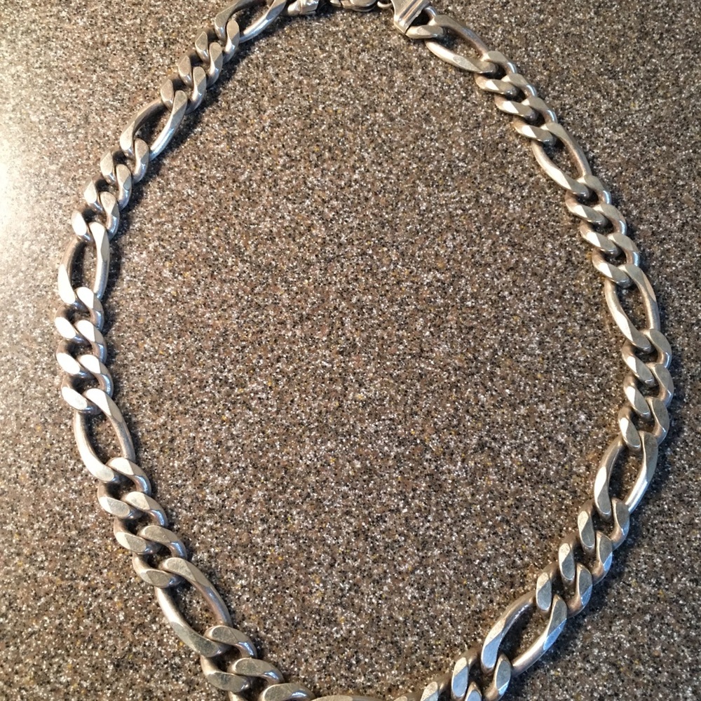 Heavy Reed&Barton Silver Necklace Figaro 3x1 5.4Oz